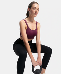 Wirefree Padded Soft Touch Microfiber Elastane Stretch Full Coverage Racerback Sports Bra with StayDry Treatment - Grape Wine