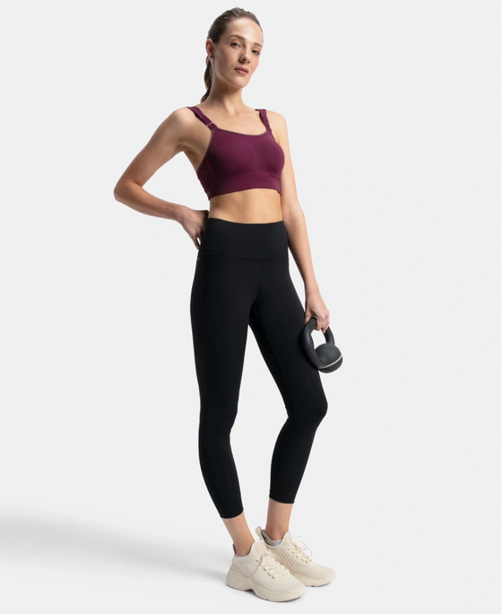 Wirefree Padded Soft Touch Microfiber Elastane Stretch Full Coverage Racerback Sports Bra with StayDry Treatment - Grape Wine