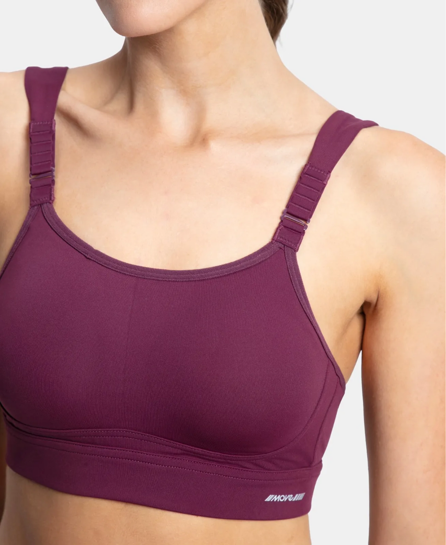 Wirefree Padded Soft Touch Microfiber Elastane Stretch Full Coverage Racerback Sports Bra with StayDry Treatment - Grape Wine