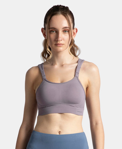Wirefree Padded Soft Touch Microfiber Elastane Stretch Full Coverage Racerback Sports Bra with StayDry Treatment - Minimal Grey