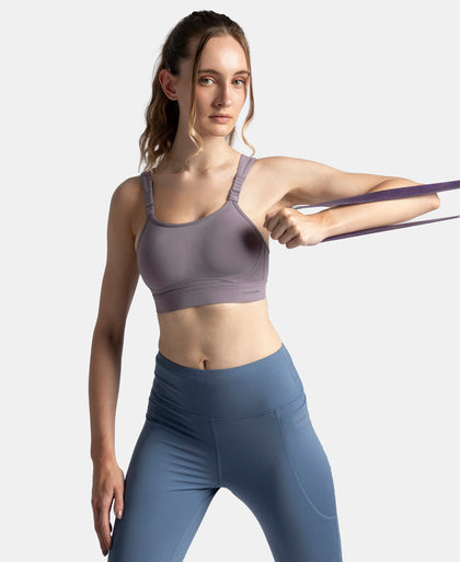 Wirefree Padded Soft Touch Microfiber Elastane Stretch Full Coverage Racerback Sports Bra with StayDry Treatment - Minimal Grey
