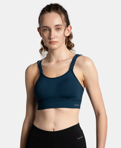 Wirefree Padded Soft Touch Microfiber Elastane Stretch Full Coverage Racerback Sports Bra with StayDry Treatment - Pageant Blue
