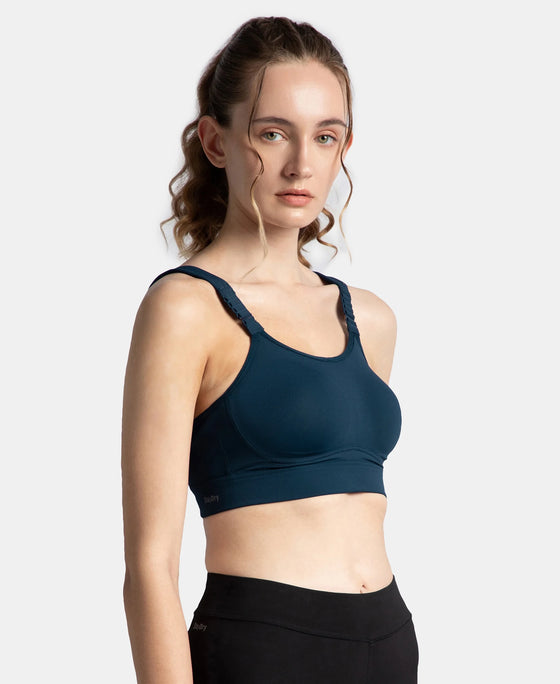 Wirefree Padded Soft Touch Microfiber Elastane Stretch Full Coverage Racerback Sports Bra with StayDry Treatment - Pageant Blue