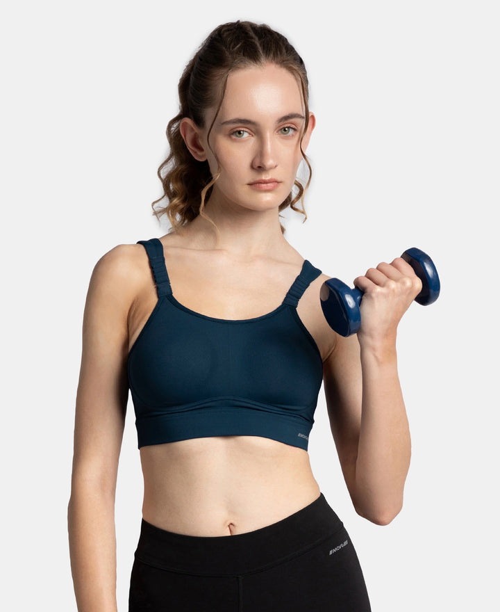 Wirefree Padded Soft Touch Microfiber Elastane Stretch Full Coverage Racerback Sports Bra with StayDry Treatment - Pageant Blue