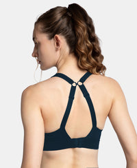 Wirefree Padded Soft Touch Microfiber Elastane Stretch Full Coverage Racerback Sports Bra with StayDry Treatment - Pageant Blue