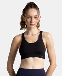 Wirefree Padded Soft Touch Microfiber Elastane Stretch Full Coverage Sports Bra with Broad Underband - Black