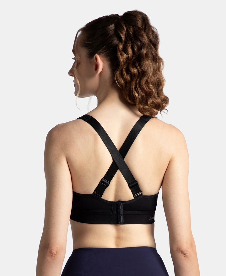 Wirefree Padded Soft Touch Microfiber Elastane Stretch Full Coverage Sports Bra with Broad Underband - Black