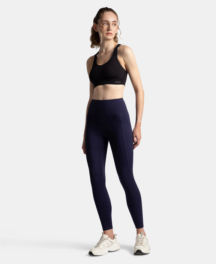 Wirefree Padded Soft Touch Microfiber Elastane Stretch Full Coverage Sports Bra with Broad Underband - Black