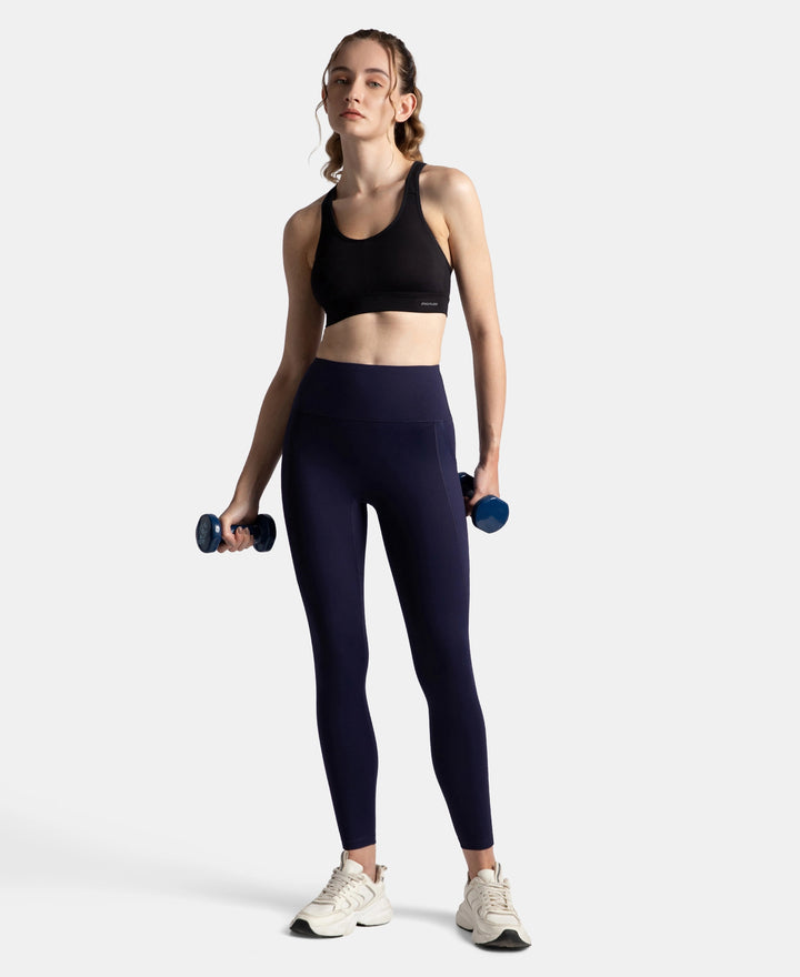 Wirefree Padded Soft Touch Microfiber Elastane Stretch Full Coverage Sports Bra with Broad Underband - Black