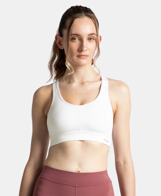 Wirefree Padded Soft Touch Microfiber Elastane Stretch Full Coverage Sports Bra with Broad Underband - White