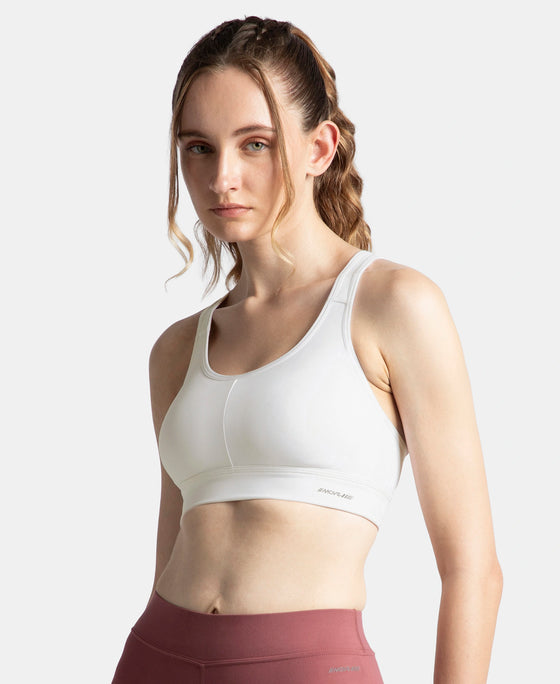 Wirefree Padded Soft Touch Microfiber Elastane Stretch Full Coverage Sports Bra with Broad Underband - White