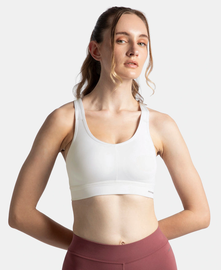 Wirefree Padded Soft Touch Microfiber Elastane Stretch Full Coverage Sports Bra with Broad Underband - White