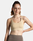 Wirefree Padded Soft Touch Microfiber Elastane Stretch Full Coverage Sports Bra with Broad Underband - Skin