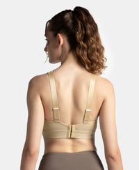 Wirefree Padded Soft Touch Microfiber Elastane Stretch Full Coverage Sports Bra with Broad Underband - Skin