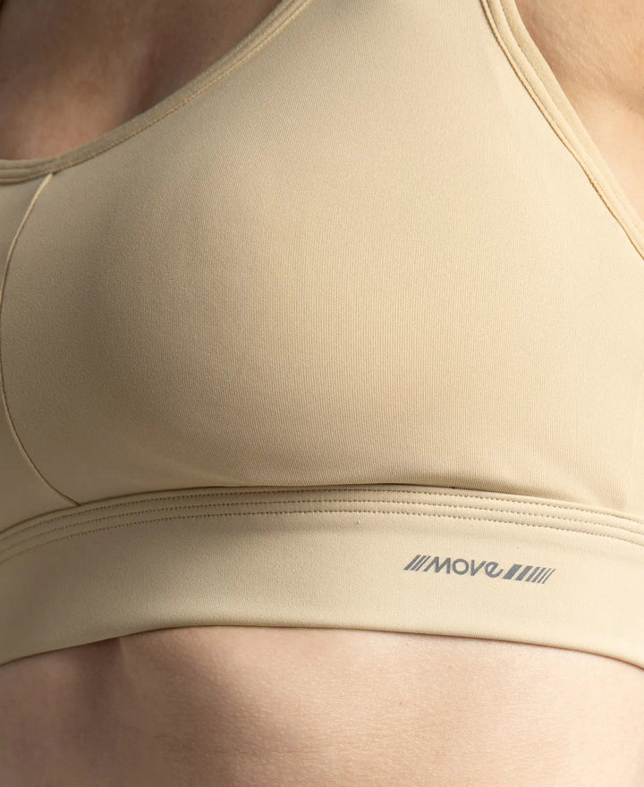 Wirefree Padded Soft Touch Microfiber Elastane Stretch Full Coverage Sports Bra with Broad Underband - Skin