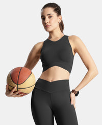 Wirefree Padded Microfiber Elastane Stretch Bonded Tech Full Coverage Sports Bra with 360 Degree Stretch - Black