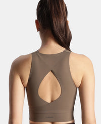 Wirefree Padded Microfiber Elastane Stretch Bonded Tech Full Coverage Sports Bra with 360 Degree Stretch - Earth
