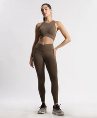 Wirefree Padded Microfiber Elastane Stretch Bonded Tech Full Coverage Sports Bra with 360 Degree Stretch - Earth