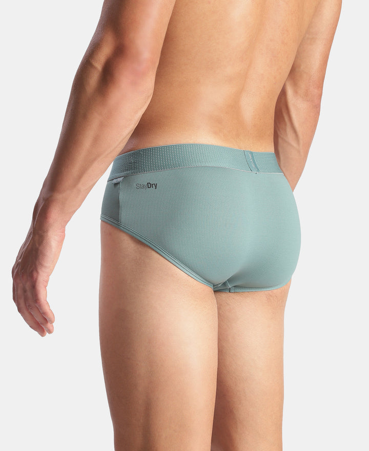 Microfiber Mesh Elastane Stretch Performance Brief with StayDry Technology - New Burg Green