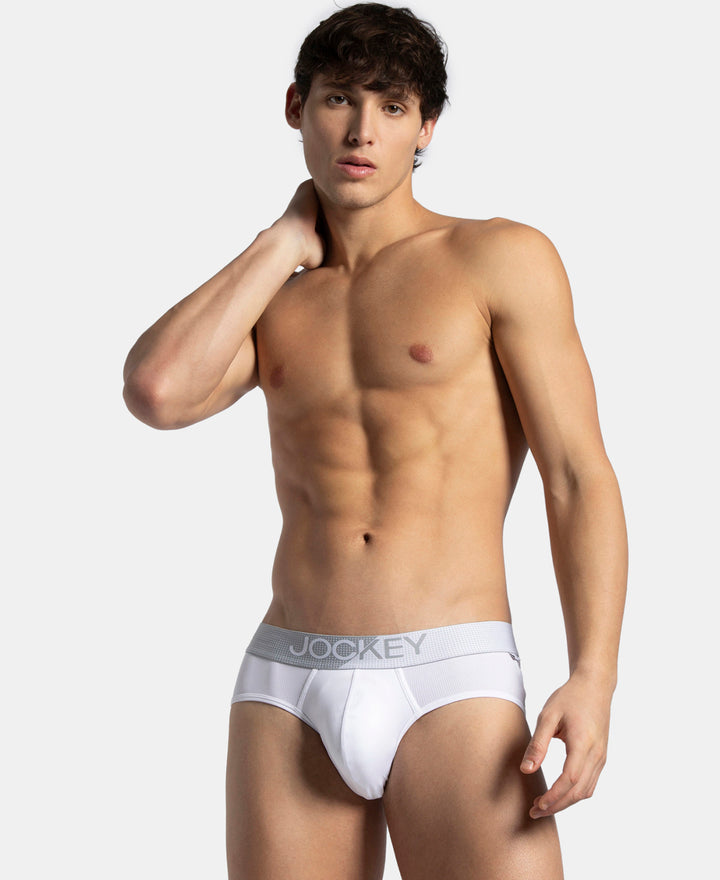 Microfiber Mesh Elastane Stretch Performance Brief with StayDry Technology - White