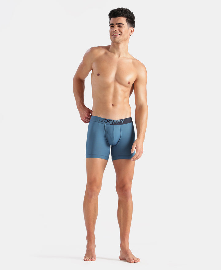 Microfiber Mesh Elastane Stretch Performance Boxer Brief with StayDry Technology - Move Blue