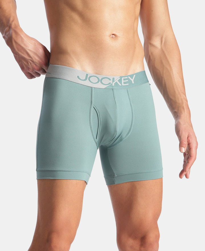 Microfiber Mesh Elastane Stretch Performance Boxer Brief with StayDry Technology - New Burg Green
