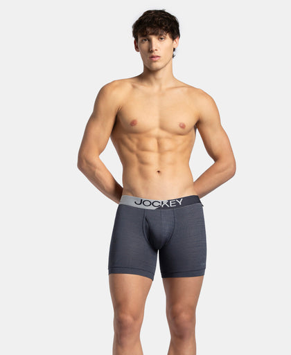 Microfiber Mesh Elastane Stretch Performance Boxer Brief with StayDry Technology - True Navy