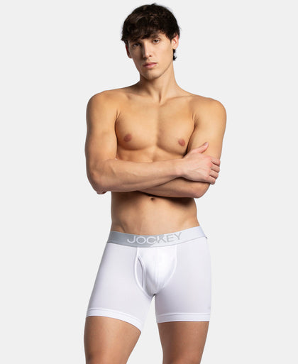 Microfiber Mesh Elastane Stretch Performance Boxer Brief with StayDry Technology - White