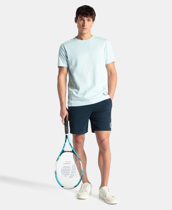 Super Combed Cotton Blend Solid Round Neck Half Sleeve T-Shirt with Breathable Mesh - Skyway