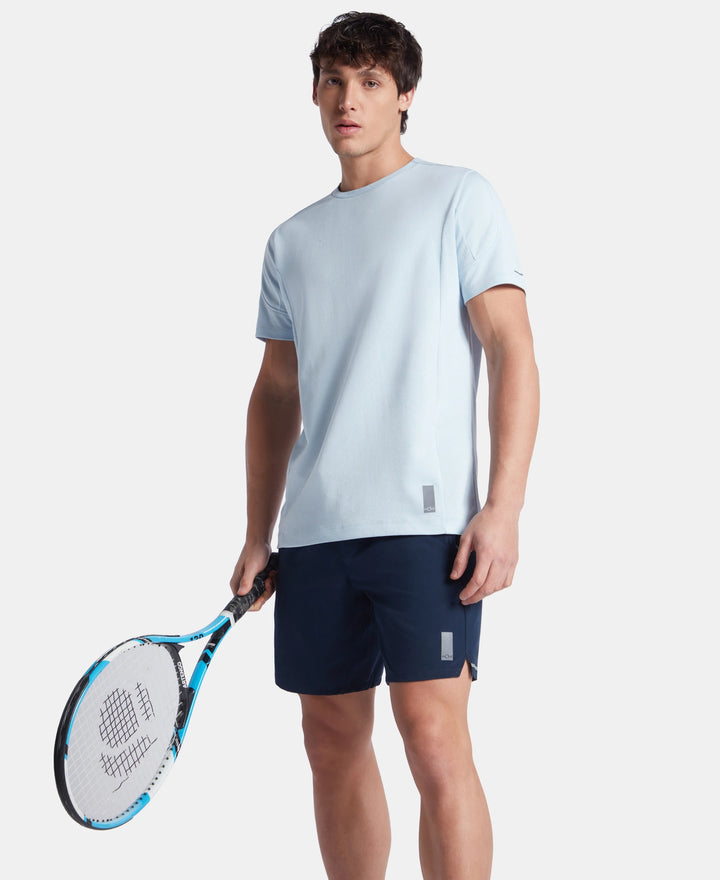 Super Combed Cotton Blend Solid Round Neck Half Sleeve T-Shirt with Breathable Mesh - Skyway