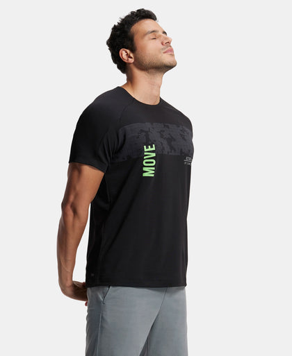 Super Combed Cotton Blend Graphic Printed Round Neck Half Sleeve T-Shirt with Stay Fresh Treatment - Black Printed