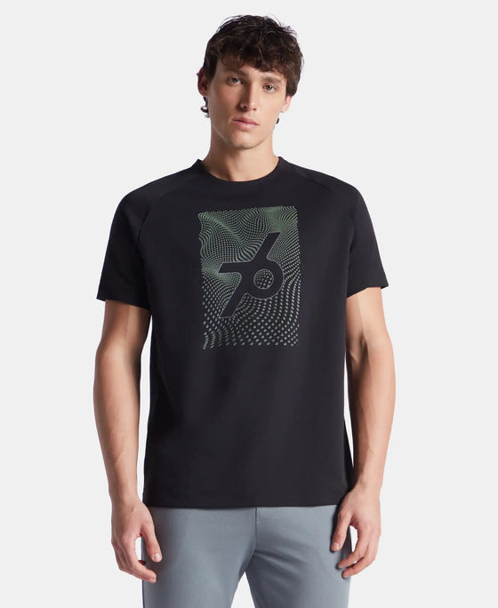 Super Combed Cotton Blend Graphic Printed Round Neck Half Sleeve T-Shirt with Stay Fresh Treatment - Black New