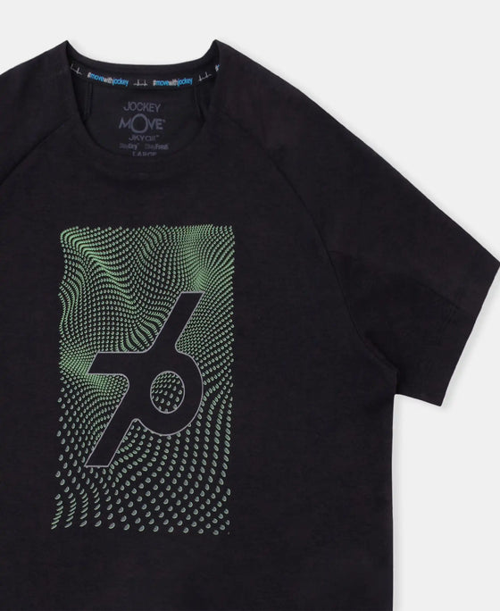 Super Combed Cotton Blend Graphic Printed Round Neck Half Sleeve T-Shirt with Stay Fresh Treatment - Black New