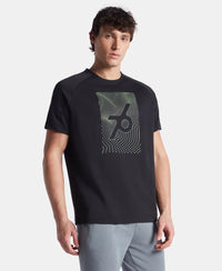 Super Combed Cotton Blend Graphic Printed Round Neck Half Sleeve T-Shirt with Stay Fresh Treatment - Black New