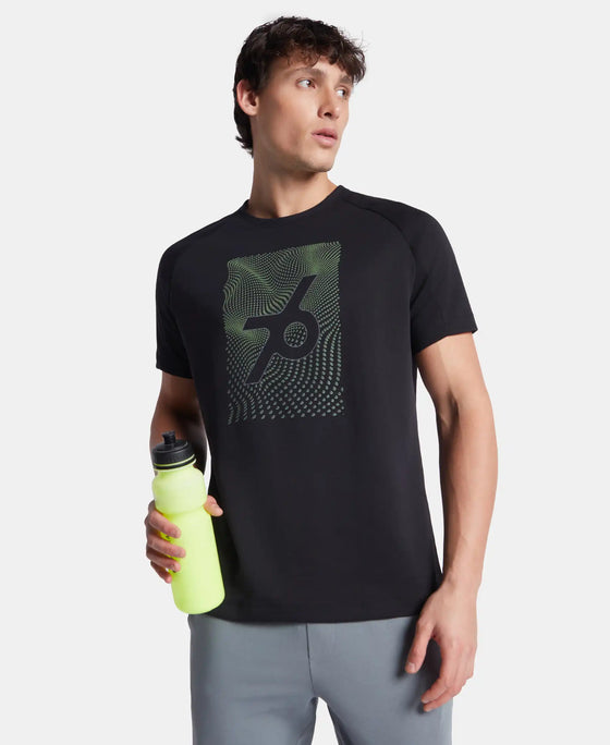 Super Combed Cotton Blend Graphic Printed Round Neck Half Sleeve T-Shirt with Stay Fresh Treatment - Black New