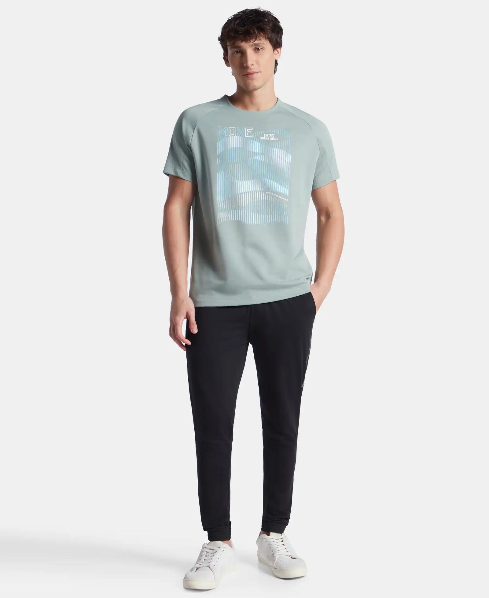 Super Combed Cotton Blend Graphic Printed Round Neck Half Sleeve T-Shirt with Stay Fresh Treatment - Iceberg Green