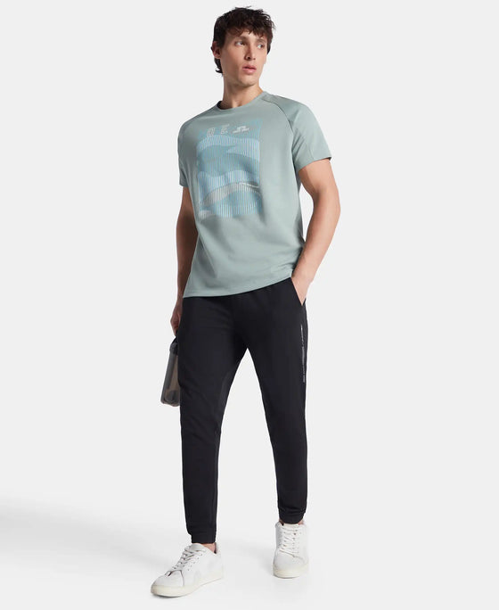 Super Combed Cotton Blend Graphic Printed Round Neck Half Sleeve T-Shirt with Stay Fresh Treatment - Iceberg Green