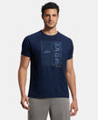 Super Combed Cotton Blend Graphic Printed Round Neck Half Sleeve T-Shirt with Stay Fresh Treatment - Navy  Printed