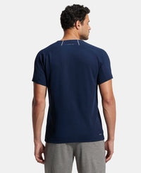 Super Combed Cotton Blend Graphic Printed Round Neck Half Sleeve T-Shirt with Stay Fresh Treatment - Navy  Printed