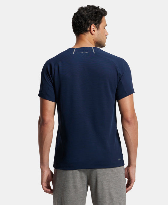 Super Combed Cotton Blend Graphic Printed Round Neck Half Sleeve T-Shirt with Stay Fresh Treatment - Navy  Printed