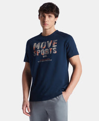 Super Combed Cotton Blend Graphic Printed Round Neck Half Sleeve T-Shirt with Stay Fresh Treatment - Navy New
