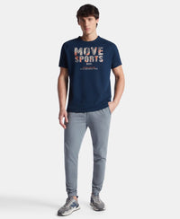 Super Combed Cotton Blend Graphic Printed Round Neck Half Sleeve T-Shirt with Stay Fresh Treatment - Navy New
