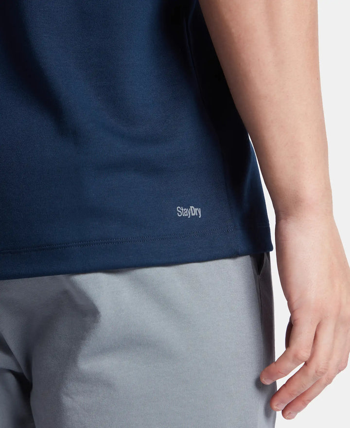 Super Combed Cotton Blend Graphic Printed Round Neck Half Sleeve T-Shirt with Stay Fresh Treatment - Navy New