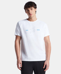 Super Combed Cotton Blend Graphic Printed Round Neck Half Sleeve T-Shirt with Stay Fresh Treatment - White New