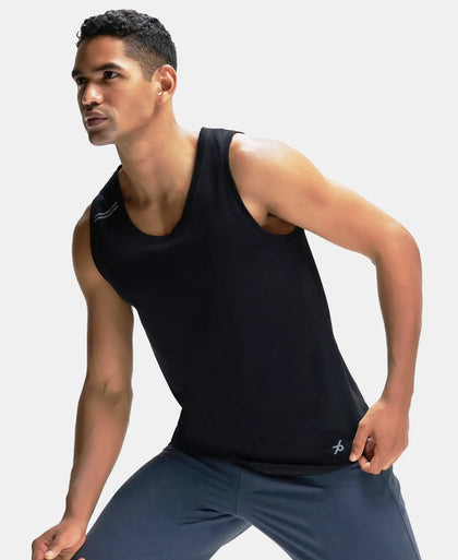 Super Combed Cotton Blend Solid Performance Tank Top with Breathable Mesh - Black