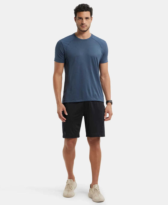 Microfiber Elastane Stretch Solid Shorts with Zipper Media Pocket and StayFresh Treatment - Black-4