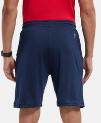 Microfiber Elastane Stretch Solid Shorts with Zipper Media Pocket and StayFresh Treatment - Navy-3