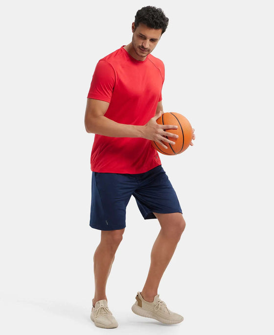 Microfiber Elastane Stretch Solid Shorts with Zipper Media Pocket and StayFresh Treatment - Navy-6