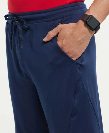 Microfiber Elastane Stretch Solid Shorts with Zipper Media Pocket and StayFresh Treatment - Navy-7