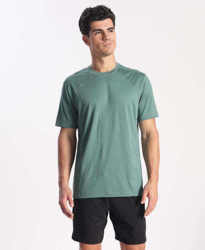 Microfiber Fabric Round Neck Half Sleeve Tshirt with Breathable Mesh - Silver Pine